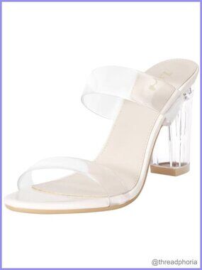 Clear Chunky Block Heel Two Strap Slide Sandals Open Toe 3 Inch Heels